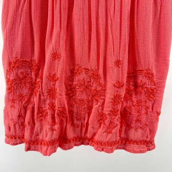 Hollister Mini Dress Floral Embroidered Button Stretch Elastic Waist coral small - Picture 7 of 15